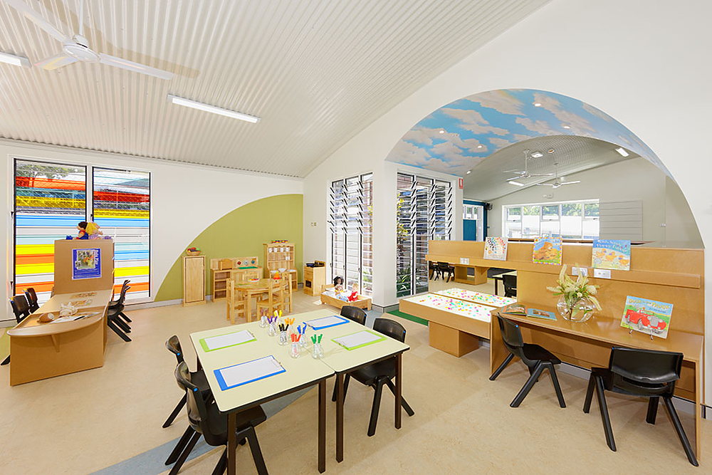 The bright, colourful Kindergarten learning room